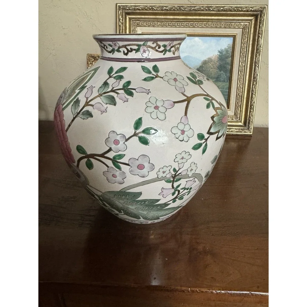 Vintage Porcelain Vase Hand Painted Floral‎ Gold Gilt Chinoiserie Decor 11
